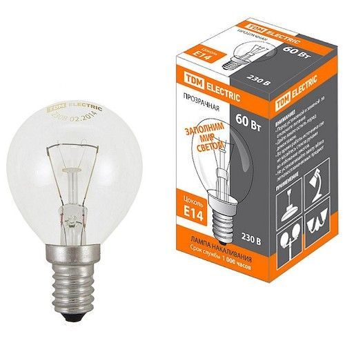 Лампа Р45 E14 60Вт 220В прозрачная TDM