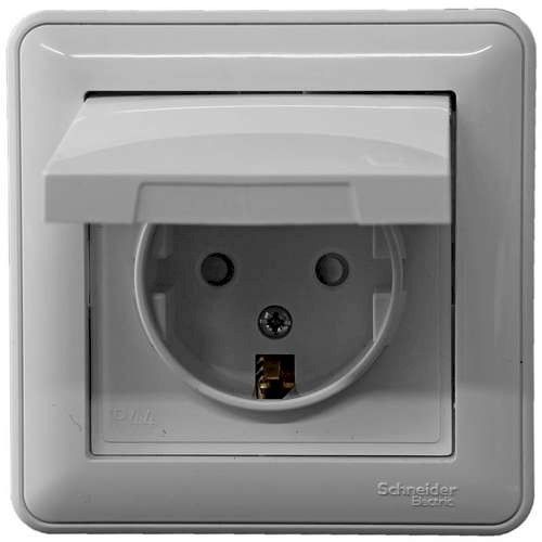 Розетка СУ 1-мес., с/з, з/ш, IP44, с крышкой белый SE Wessen59