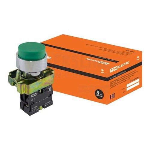 Кнопка Грибок 1з+1р 230В 22мм зеленая TDM AELA