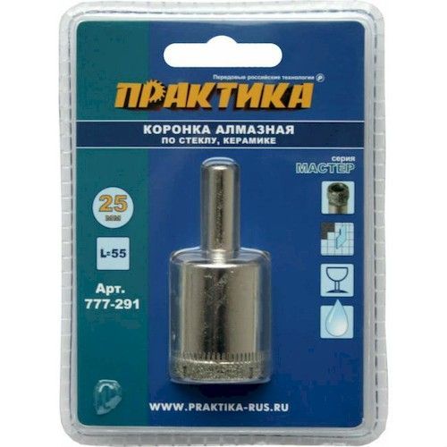 Коронка алмазная 25мм по стеклу керамике Практика