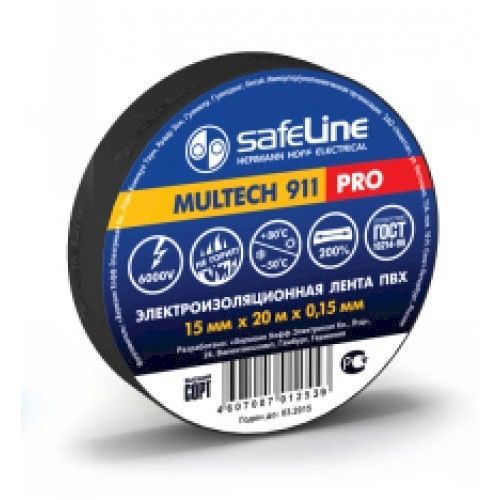 Изолента ПВХ 15мм х 20м черная Safeline