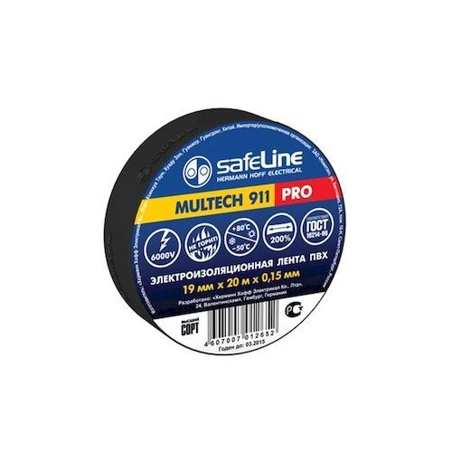 Изолента ПВХ 19мм х 20м черная Safeline