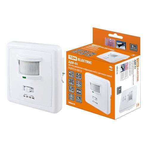 Датчик движения  500W/140гр. 2-12м регулир. с акуст.датч. IP20 ДДВ-03