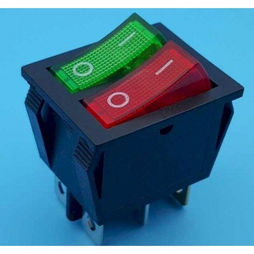 Переключатель 15А 250В ON-OFF, 2 клавиши, с подсветкой красный/зеленый Rexant RWB-511