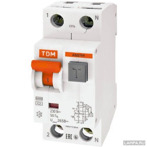 Дифф. автомат 2/16А 10мА тип А TDM АВДТ-64