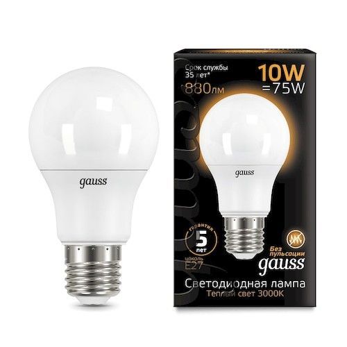 Лампа светодиодная Е27 A60 10Вт 3000К Gauss