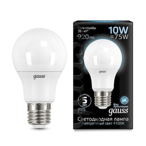 Лампа светодиодная Е27 A60 10Вт 4100К Gauss