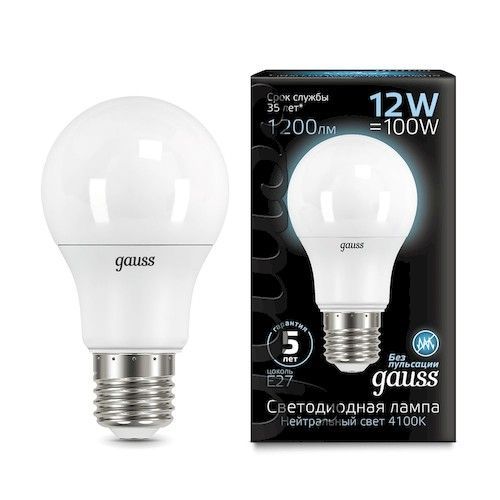 Лампа светодиодная Е27 A60 12Вт 4100К Gauss