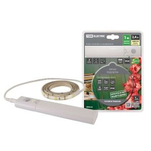 Умная подсветка SMD2835 30LED/m IP20 5В 2,4Вт 3000К 1м датчик движ. 4хААА TDM