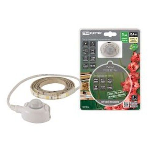 Умная подсветка SMD2835 30LED/m IP20 5В 2,4Вт 3000К 1м датчик движ.и освещ. акк.Li-Ion 1100мАч TDM