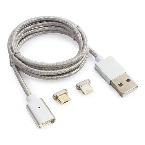 Кабель USB 2.0 - Lightning+microUSB 1м, магнитный, нейлон