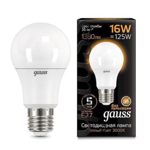 Лампа светодиодная Е27 A60 16Вт 3000К Gauss