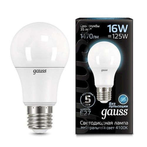 Лампа светодиодная Е27 A60 16Вт 4100К Gauss