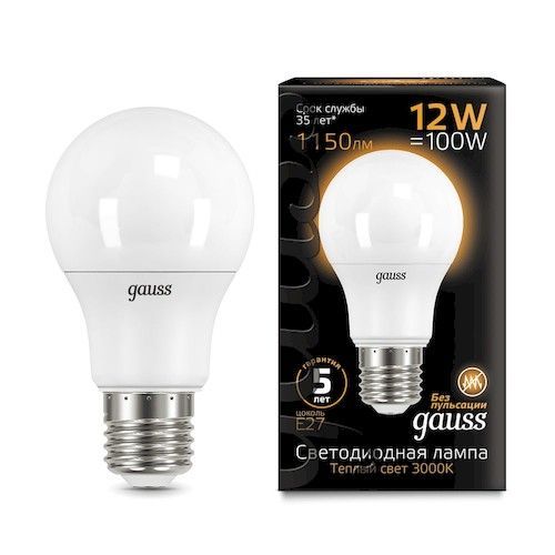 Лампа светодиодная Е27 A60 12Вт 3000К Gauss