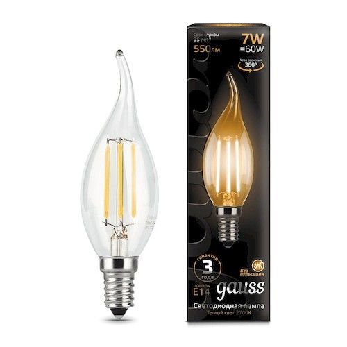 Лампа светодиодная Е14 свеча на ветру 7Вт 2700К Gauss Filament