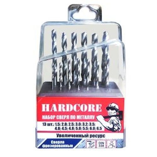 Набор сверл по металлу 1,5-6,5мм, шаг 0,5мм Р6М5 (13шт) Hardcore