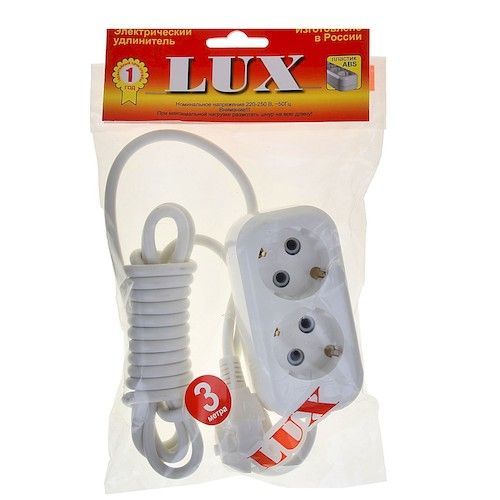 Удлинитель 2мес. с/з, 3м LUX У2-Е-03