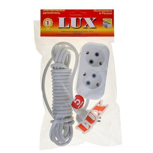 Удлинитель 2мес. с/з, 5м LUX У2-Е-05