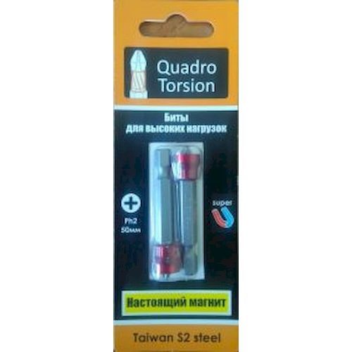 Бита PH2х 50мм 1/4" S2 с магнитной насадкой (2шт) Quadro Torsion