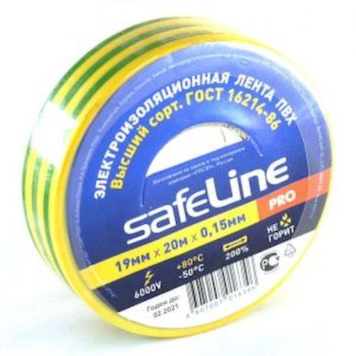 Изолента ПВХ 19мм х 20м желто-зеленая Safeline