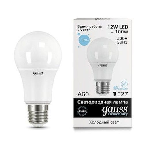 Лампа светодиодная Е27 А60 15Вт 6500К Gauss Elementary