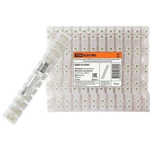 Клеммная колодка ЗВИ-80 полипропилен 6-25мм2 12пар 100°С белый TDM