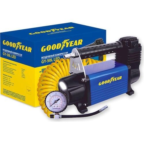 Компрессор GoodYear GY000113 GY-50L с фонарем (12В и АКБ, 240Вт, 50л/мин, сумка)