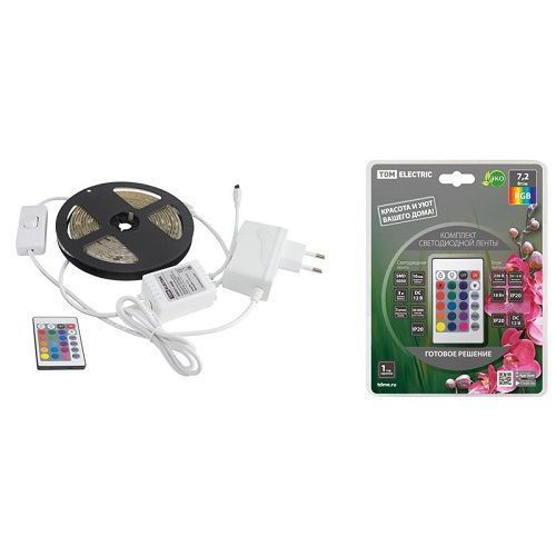 Комплект светодиодной ленты SMD5050-30 LED/м 12В 7,2Вт/м IP20 RGB 3м 18Вт IR-контроллер TDM