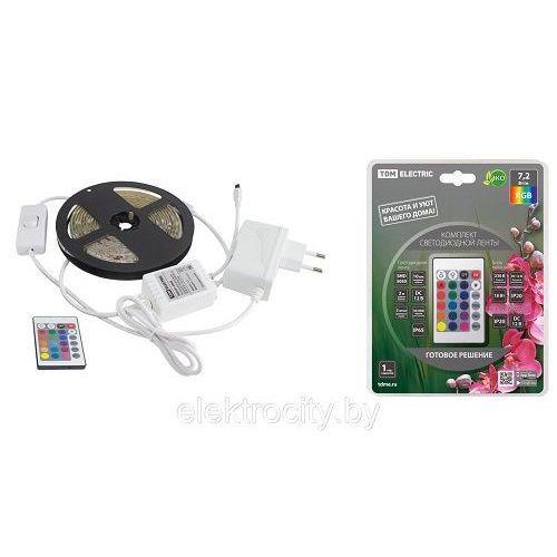 Комплект светодиодной ленты SMD5050-30 LED/м 12В 7,2Вт/м IP65 RGB 5м 24Вт IR-контроллер TDM