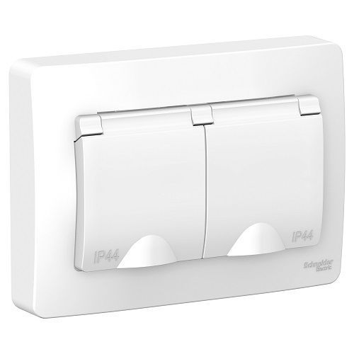 Розетка СУ 2-мес., с/з, з/ш, с крышками IP44 белый SE Blanca