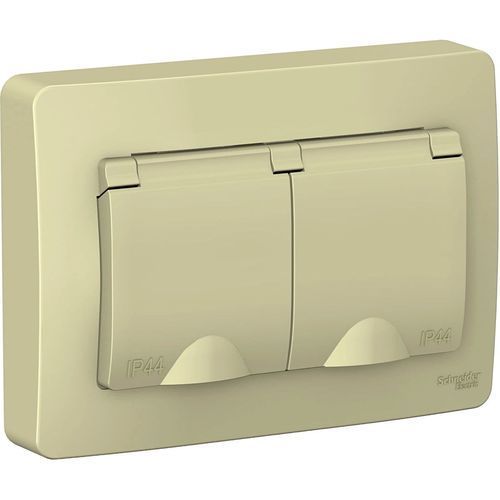 Розетка СУ 2-мес., с/з, з/ш, с крышками IP44 бежевый SE Blanca
