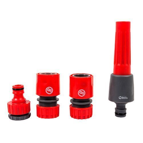 Набор поливочный: соединитель 1/2" штуцер 1/2" и 3/4" насадка (4 предмета) QE