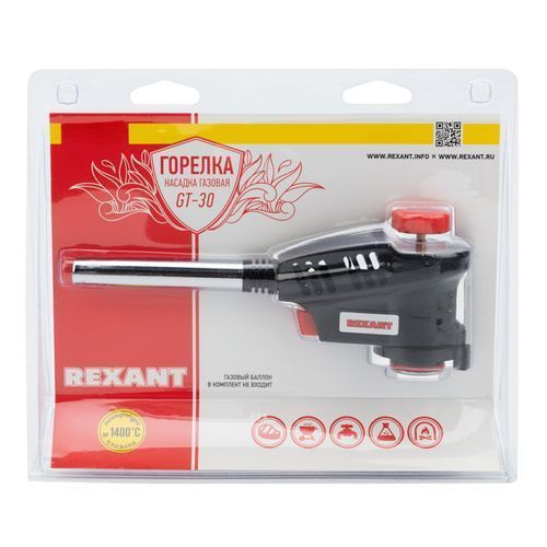 Горелка-насадка газовая Rexant GT-30 (1300°, цанг., пламя карандаш., изобутан/бутан, пьезо)