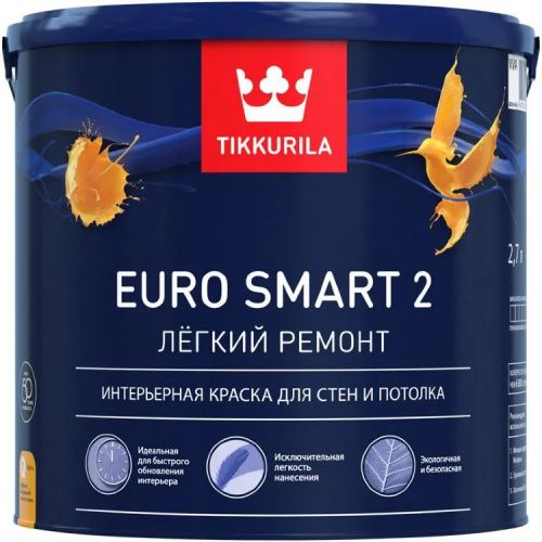 Краска акриловая глубокоматовая база А 2,7л Euro Smart 2 Tikkivala
