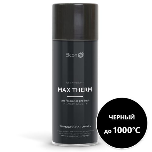 Эмаль аэрозоль термостойкая 1000 °С от -30°C 520мл Elcon черная
