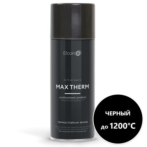 Эмаль аэрозоль термостойкая 1200 °С от -30°C 520мл Elcon черная