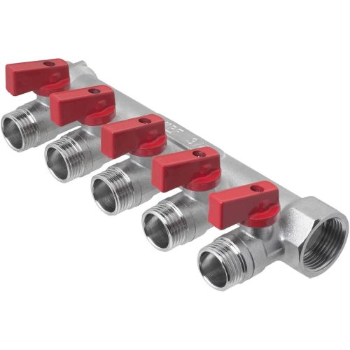 Коллектор с отсекающими кранами лат. 5 выходов х3/4"х1/2" НР MPF