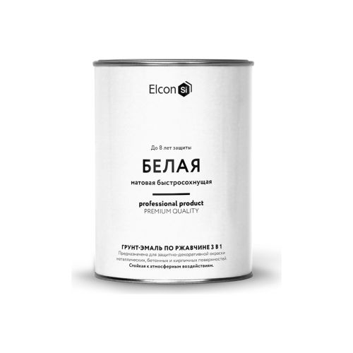 Эмаль грунт по ржавчине 3в1 матовая от -20°C 0,8кг Elcon белая
