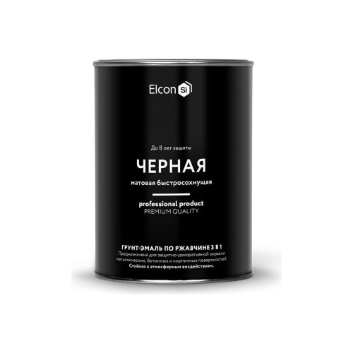 Эмаль грунт по ржавчине 3в1 матовая от -20°C 0,8кг Elcon черная