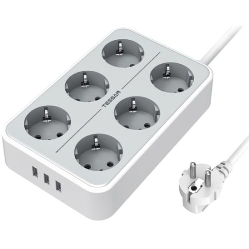Фильтр сетевой 6мес., 3USB, 16А, 3,6кВт, 2м серый Tessan TS-302