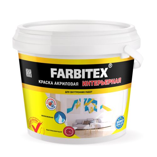 Краска акриловая интерьерная  3кг FARBITEX