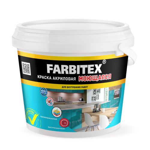 Краска акриловая моющаяся  3кг FARBITEX