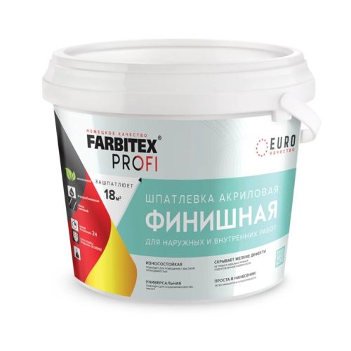 Шпатлевка акриловая финишная для наружных и внутренних работ 3кг FARBITEX ПРОФИ