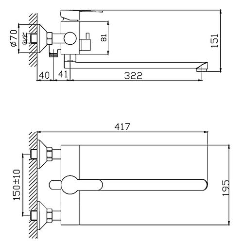 Смеситель для ванны с длинным изливом Haiba HB22801