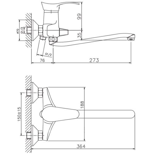 Смеситель для ванны с длинным изливом Haiba HB2201