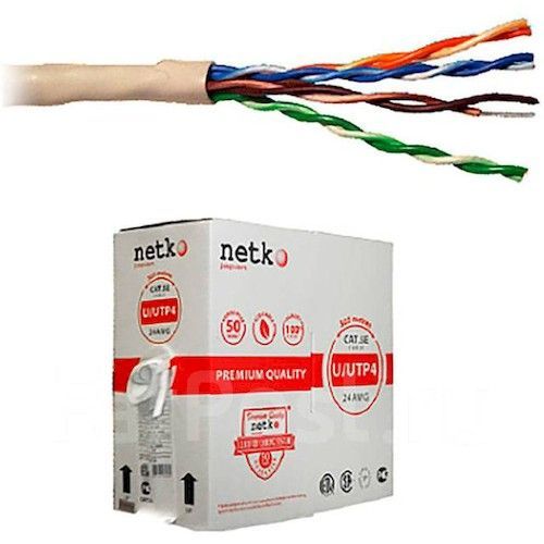 Кабель витая пара U/UTP4 cat.5e 24AWG Cu ПВХ серый Netko