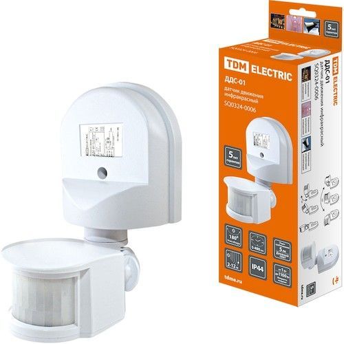 Датчик движения 1100W/180гр. 2-12м регулир.IP40 ДДС-01